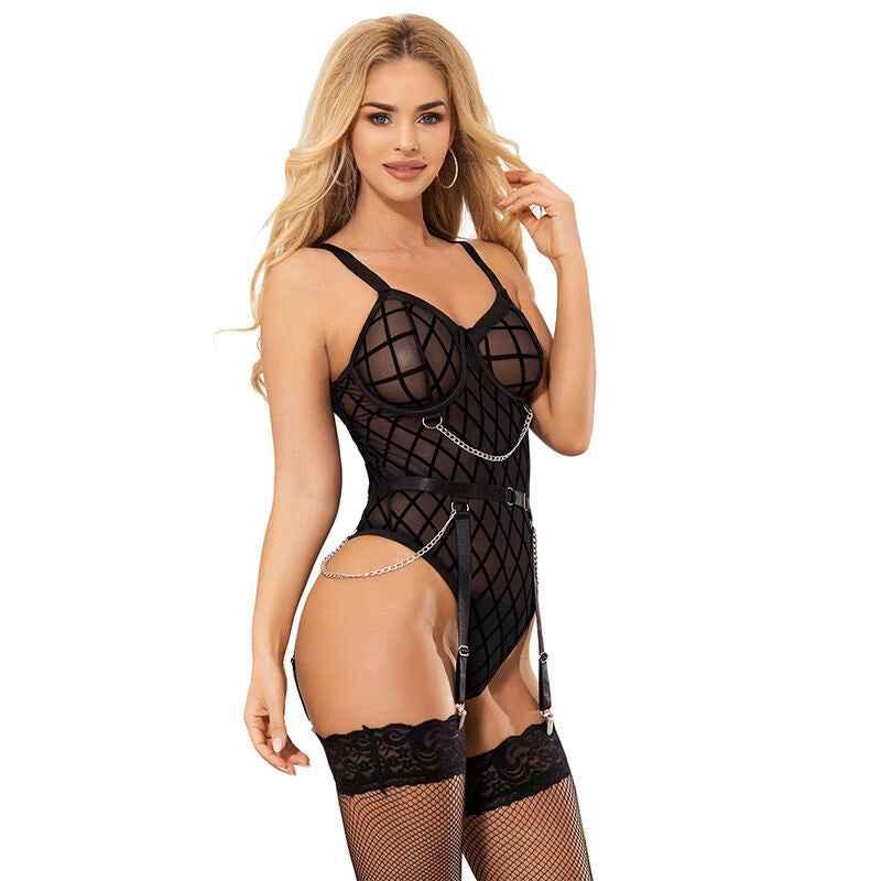 SUBBLIME - 9542277 BODY MIT KETTEN + STRUMPFGÜRTEL SCHWARZ L/XL - Vanelion Paradise