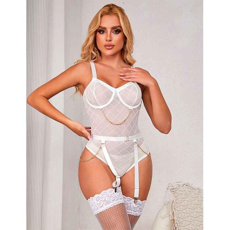 SUBBLIME - 954291 BODY MIT KETTEN + STRUMPFGÜRTEL WEISS L/XL - Vanelion Paradise