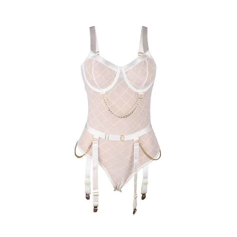 SUBBLIME - 954291 BODY MIT KETTEN + STRUMPFGÜRTEL WEISS L/XL - Vanelion Paradise