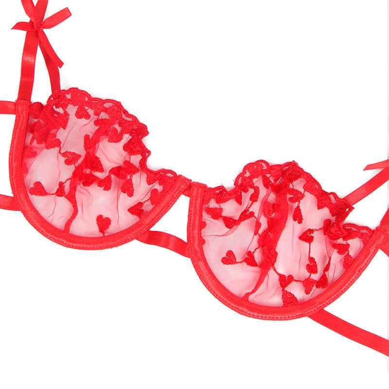 SUBBLIME - 954321 BH + STRING + STRUMPFGÜRTEL MIT HERZDRUCK ROT S/M - Vanelion Paradise