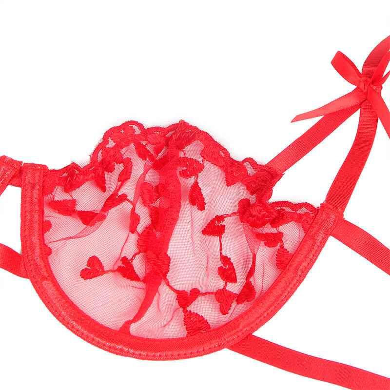 SUBBLIME - 954321 BH + STRING + STRUMPFGÜRTEL MIT HERZDRUCK ROT S/M - Vanelion Paradise