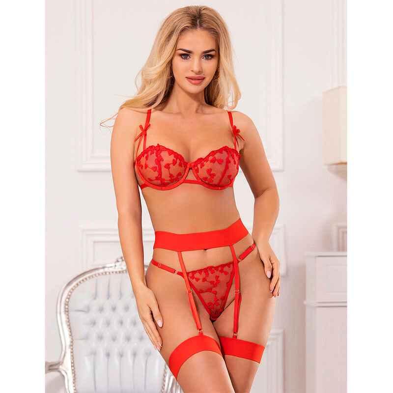 SUBBLIME - 954338 BH + STRING + STRUMPFGÜRTEL MIT HERZDRUCK ROT L/XL - Vanelion Paradise