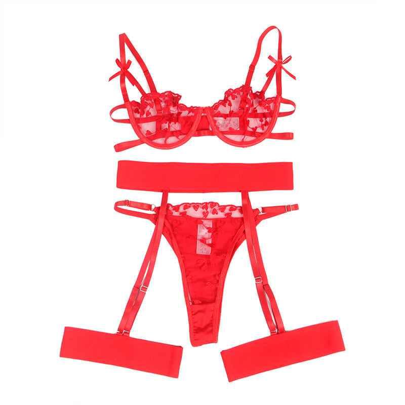 SUBBLIME - 954338 BH + STRING + STRUMPFGÜRTEL MIT HERZDRUCK ROT L/XL - Vanelion Paradise