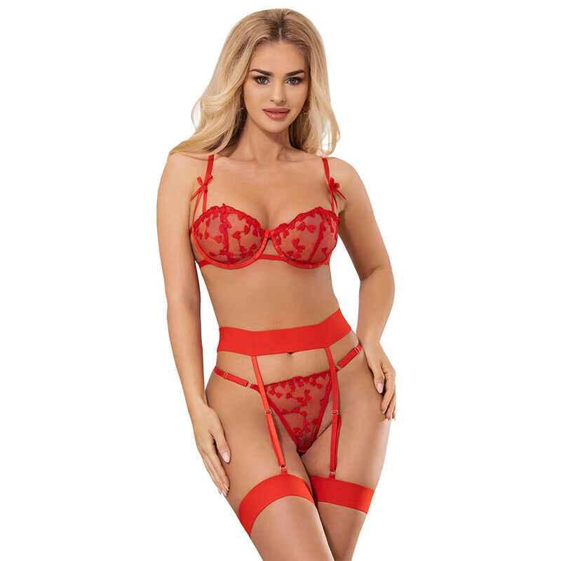SUBBLIME - 954338 BH + STRING + STRUMPFGÜRTEL MIT HERZDRUCK ROT L/XL - Vanelion Paradise