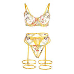 SUBBLIME - 954345 BH + STRING + STRUMPFGÜRTEL BLUMENDESIGN GELB S/M - Vanelion Paradise