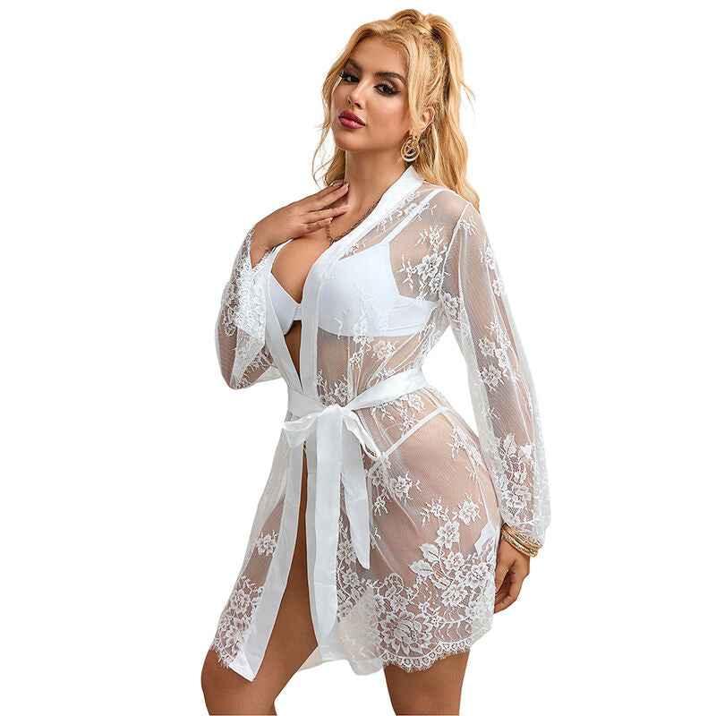 SUBBLIME - 954369 LANGÄRMELIGES NACHTHEMD MIT BLUMENMUSTER WEISS S/M - Vanelion Paradise