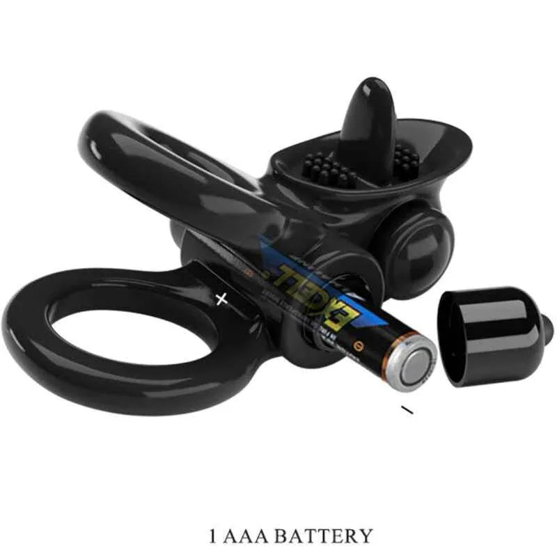 PRETTY LOVE - PASSIONATE RING DOPPELTER VIBRATIONSRING + KLITORIS-STIMULATOR SCHWARZ - Vanelion Paradise