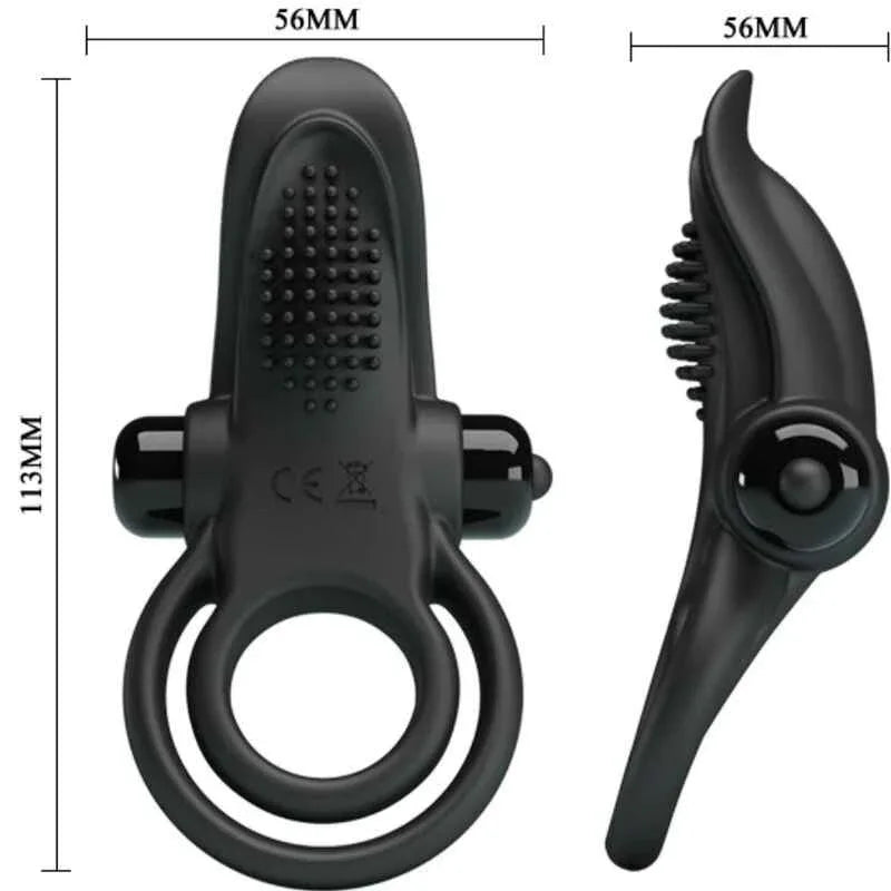 PRETTY LOVE - DOPPELTER VIBRATIONSRING + KLITORISSTIMULATOR 10 VIBRATIONEN SCHWARZ - Vanelion Paradise