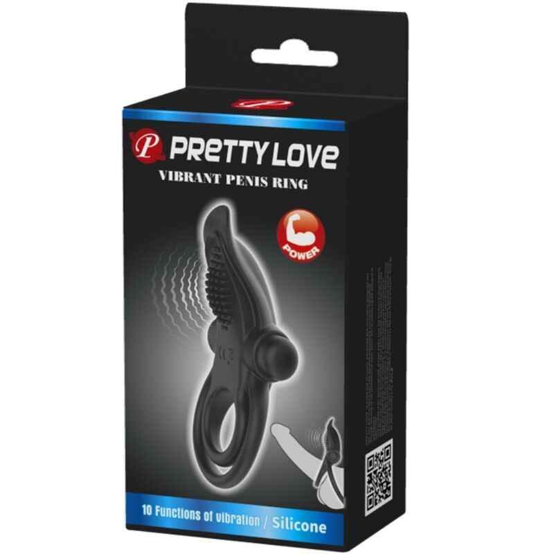 PRETTY LOVE - DOPPELTER VIBRATIONSRING + KLITORISSTIMULATOR 10 VIBRATIONEN SCHWARZ - Vanelion Paradise