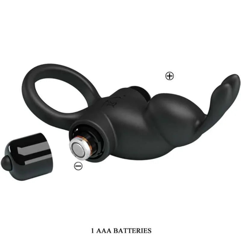 PRETTY LOVE - VIBRATIONSRING + RABBIT-KLITORIS-STIMULATOR 10 VIBRATIONEN SCHWARZ - Vanelion Paradise