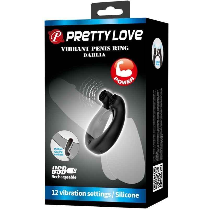 PRETTY LOVE - DAHLIA VIBRATIONSRING + KLITORISSTIMULATOR 12 VIBRATIONEN SCHWARZ - Vanelion Paradise