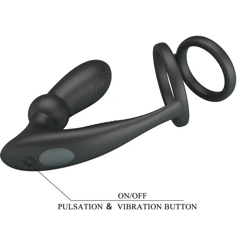 PRETTY LOVE - EMONI PENISRING + ANAL PLUG 12 VIBRATIONEN SCHWARZ - Vanelion Paradise