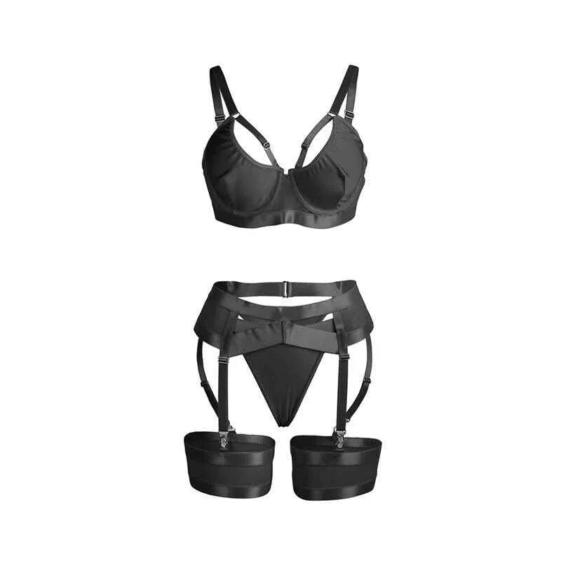SUBBLIME - 955236 SCHWARZER BONDAGE-BH MIT STRUMPFBAND-SET S/M - Vanelion Paradise