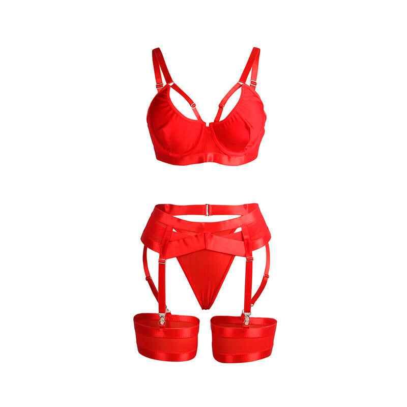 SUBBLIME - 955250 ROTER BONDAGE-BH MIT STRUMPFBAND-SET S/M - Vanelion Paradise