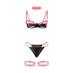 SUBBLIME - 955298 BH-SET MIT HALSKETTE UND BEINDETAILS FLUORESZIERENDES ROSA S/M - Vanelion Paradise