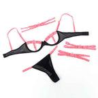 SUBBLIME - 955298 BH-SET MIT HALSKETTE UND BEINDETAILS FLUORESZIERENDES ROSA S/M - Vanelion Paradise