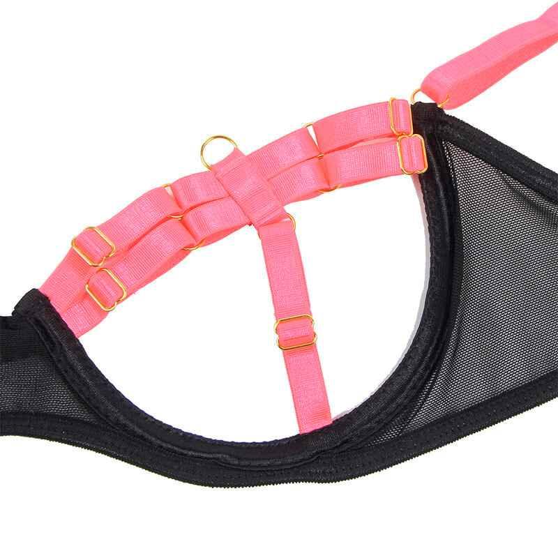 SUBBLIME - 955304 BH-SET MIT HALSKETTE UND BEINDETAILS FLUORESZIERENDES ROSA L/XL - Vanelion Paradise