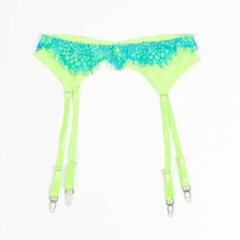 SUBBLIME - 955311 BH-SET MIT SPITZE UND STRUMPFBAND GRÜN UND BLAU S/M - Vanelion Paradise