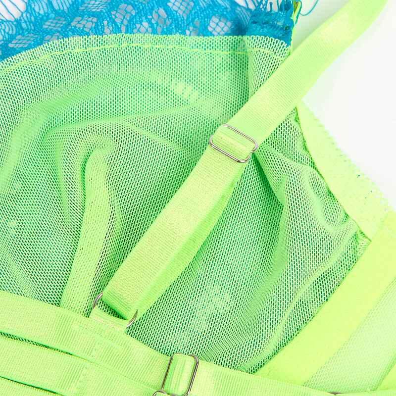 SUBBLIME - 955311 BH-SET MIT SPITZE UND STRUMPFBAND GRÜN UND BLAU S/M - Vanelion Paradise