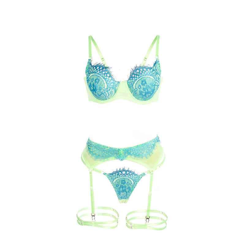 SUBBLIME - 955328 BH-SET MIT SPITZE UND STRUMPFBAND GRÜN UND BLAU L/XL - Vanelion Paradise