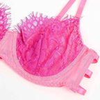 SUBBLIME - 955359 BH-SET MIT SPITZE UND STRUMPFBÄNDERN ROSA UND LILA S/M - Vanelion Paradise