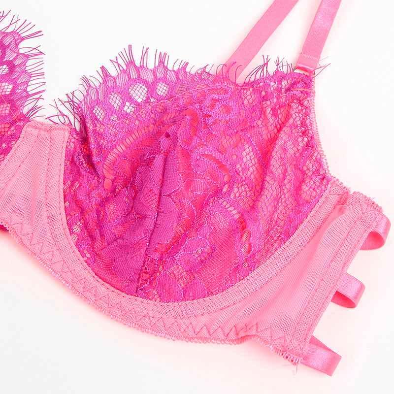 SUBBLIME - 955359 BH-SET MIT SPITZE UND STRUMPFBÄNDERN ROSA UND LILA S/M - Vanelion Paradise