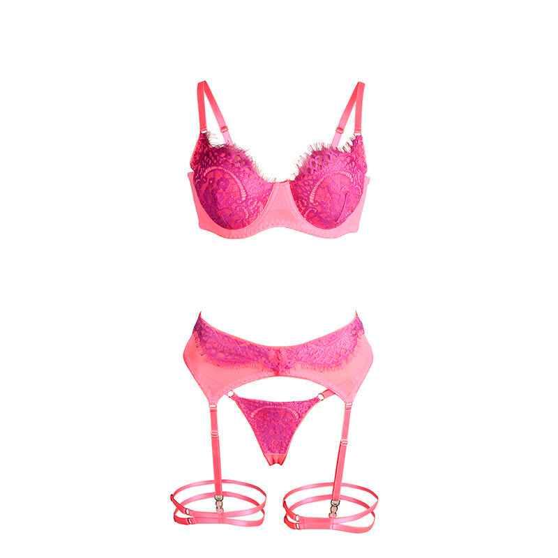SUBBLIME - 955359 BH-SET MIT SPITZE UND STRUMPFBÄNDERN ROSA UND LILA S/M - Vanelion Paradise