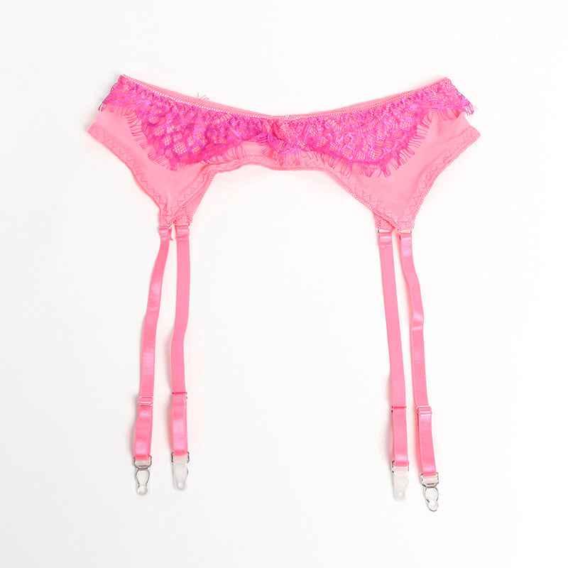 SUBBLIME - 955359 BH-SET MIT SPITZE UND STRUMPFBÄNDERN ROSA UND LILA S/M - Vanelion Paradise