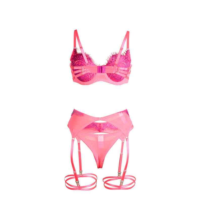 SUBBLIME - 955359 BH-SET MIT SPITZE UND STRUMPFBÄNDERN ROSA UND LILA S/M - Vanelion Paradise