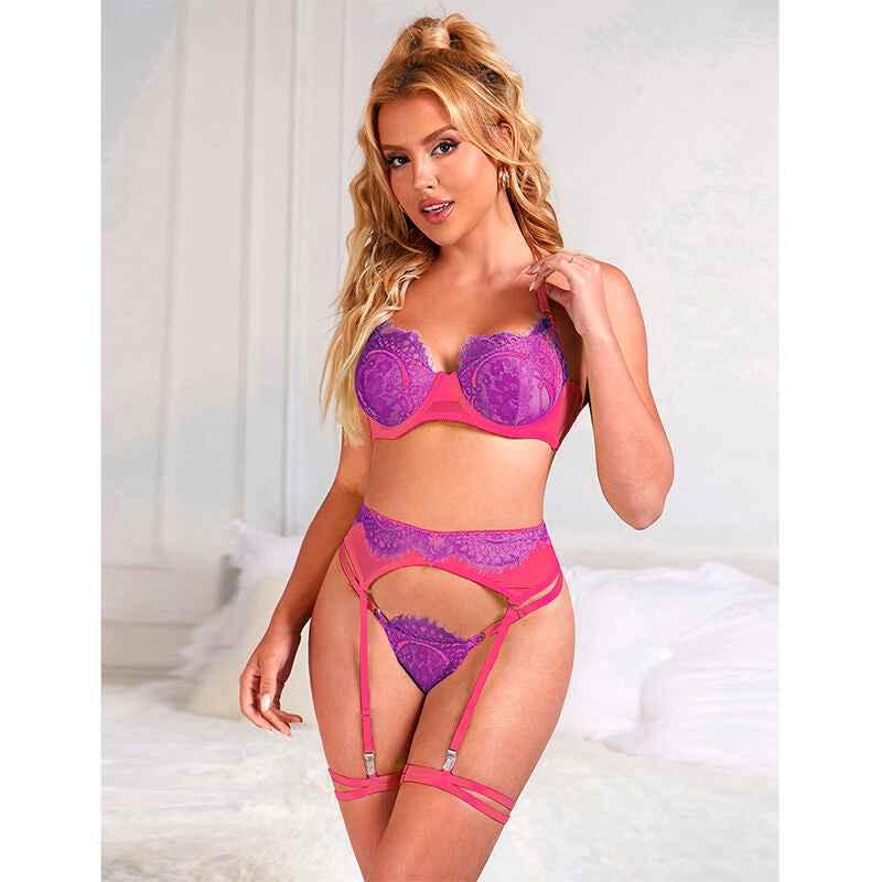 SUBBLIME - 955366 BH-SET MIT SPITZE UND STRUMPFBAND ROSA UND LILA L/XL - Vanelion Paradise