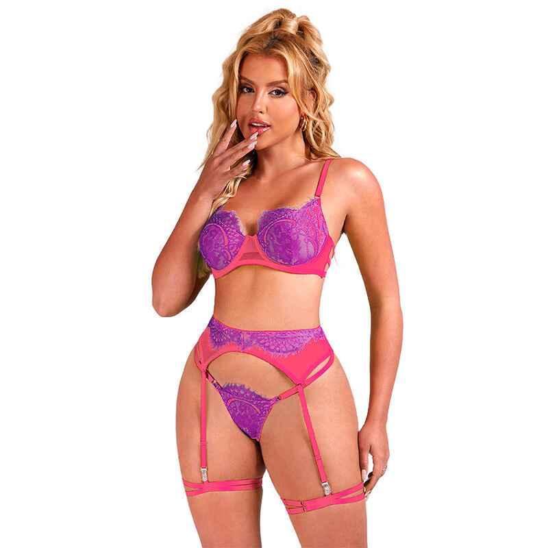 SUBBLIME - 955366 BH-SET MIT SPITZE UND STRUMPFBAND ROSA UND LILA L/XL - Vanelion Paradise