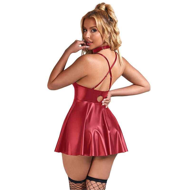 SUBBLIME - 955403 KLEID MIT BURGUNDERROTEN LEDERTRÄGERN L/XL - Vanelion Paradise