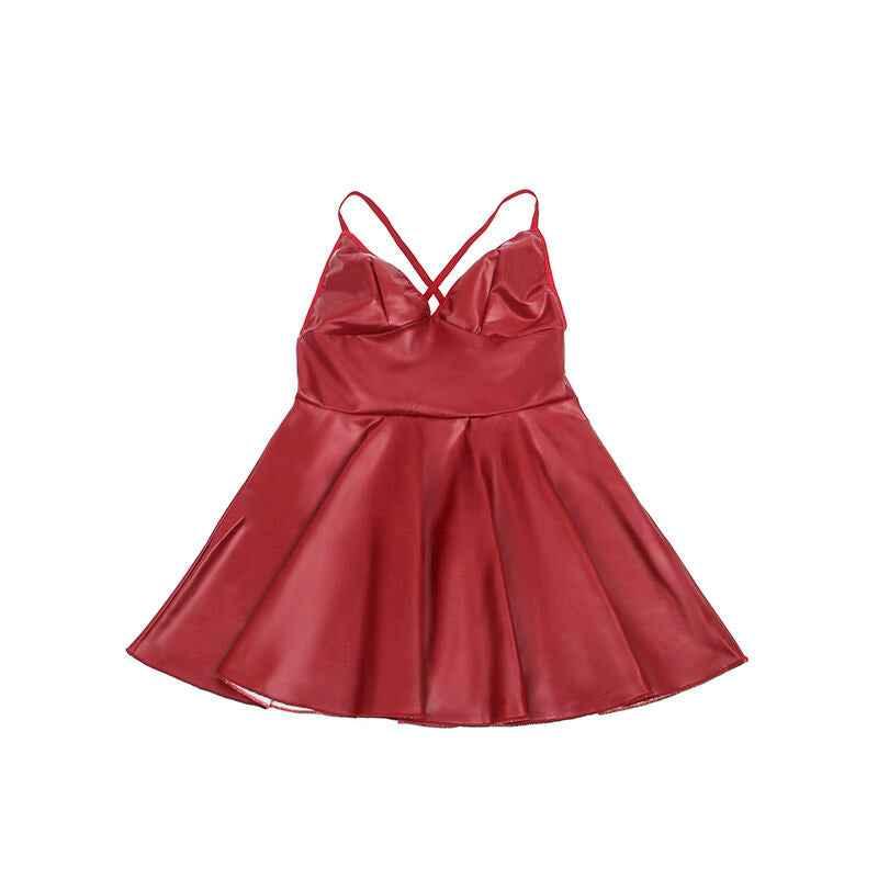 SUBBLIME - 955403 KLEID MIT BURGUNDERROTEN LEDERTRÄGERN L/XL - Vanelion Paradise
