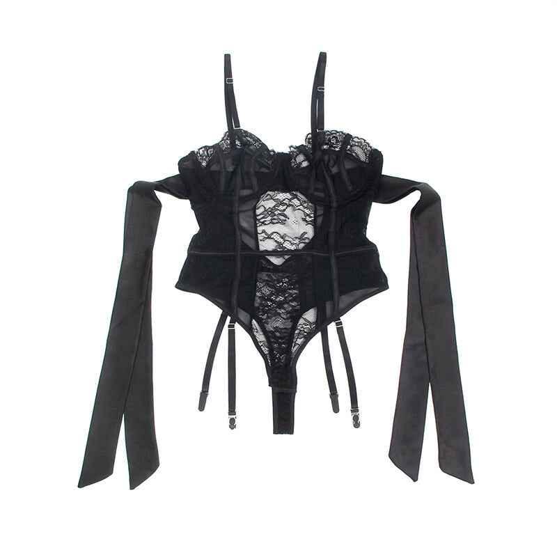 SUBBLIME - 955496 SPITZEN-BODYSUIT MIT SCHLEIFEN UND STRAPSEN SCHWARZ S/M - Vanelion Paradise