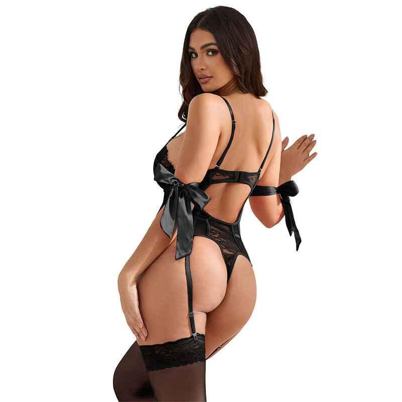 SUBBLIME - 955496 SPITZEN-BODYSUIT MIT SCHLEIFEN UND STRAPSEN SCHWARZ S/M - Vanelion Paradise