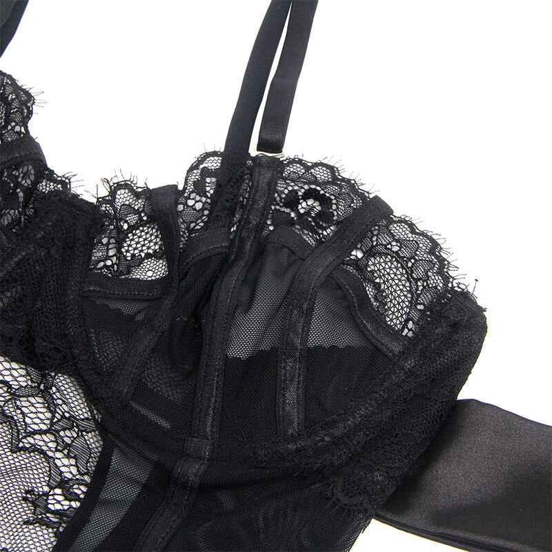 SUBBLIME - 955496 SPITZEN-BODYSUIT MIT SCHLEIFEN UND STRAPSEN SCHWARZ S/M - Vanelion Paradise