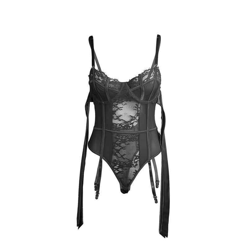 SUBBLIME - 955502 SPITZEN-BODYSUIT MIT SCHLEIFEN UND STRAPSEN SCHWARZ L/XL - Vanelion Paradise