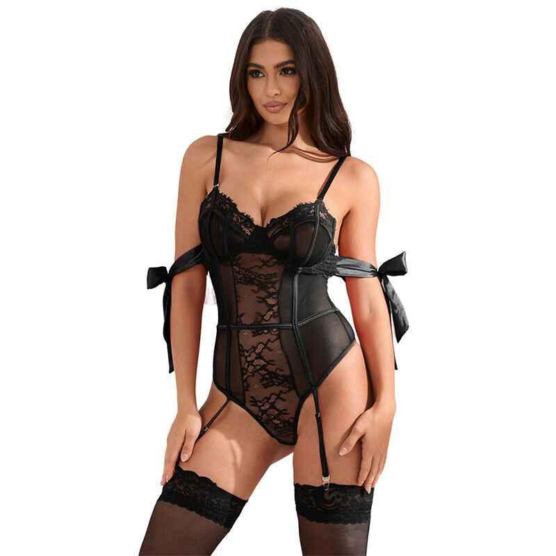 SUBBLIME - 955502 SPITZEN-BODYSUIT MIT SCHLEIFEN UND STRAPSEN SCHWARZ L/XL - Vanelion Paradise
