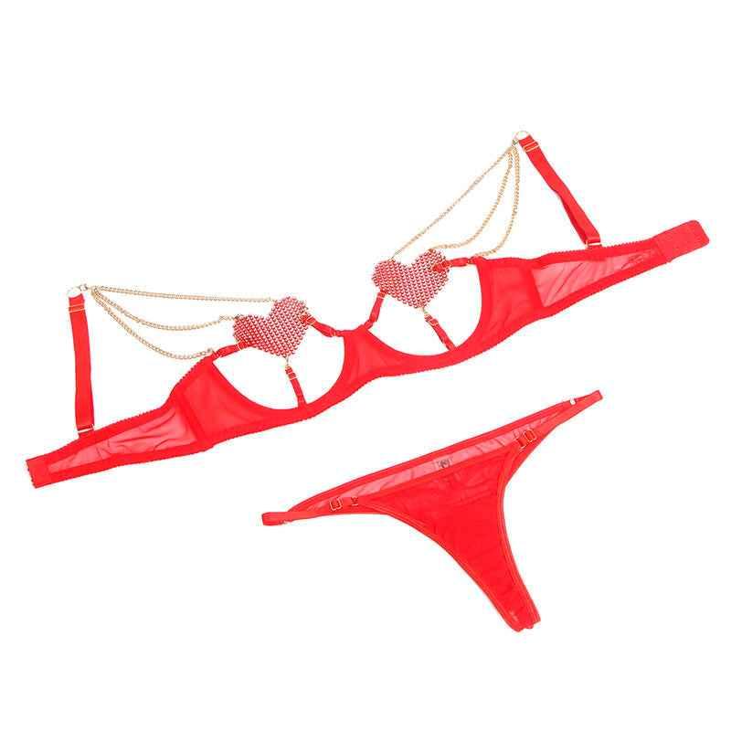 SUBBLIME - 955519 BH-SET MIT KETTEN UND MESH-HERZ ROT S/M - Vanelion Paradise