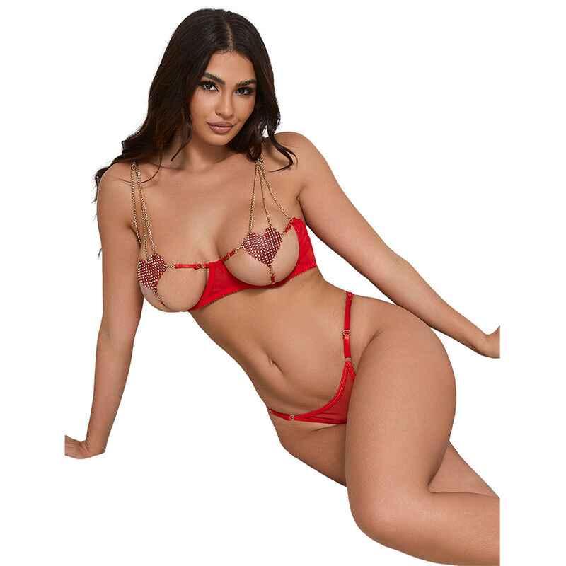 SUBBLIME - 955526 BH-SET MIT KETTEN UND MESH-HERZ ROT L/XL - Vanelion Paradise