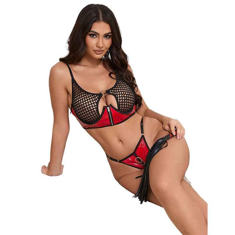 SUBBLIME - 955540 ROTES LACKLEDER-NETZ-ZIPPER-BH-SET L/XL - Vanelion Paradise