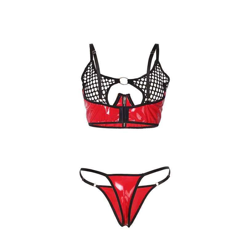 SUBBLIME - 955540 ROTES LACKLEDER-NETZ-ZIPPER-BH-SET L/XL - Vanelion Paradise