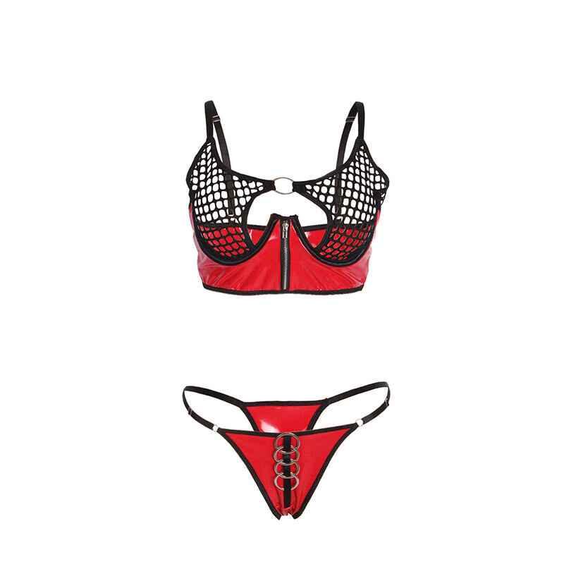 SUBBLIME - 955540 ROTES LACKLEDER-NETZ-ZIPPER-BH-SET L/XL - Vanelion Paradise
