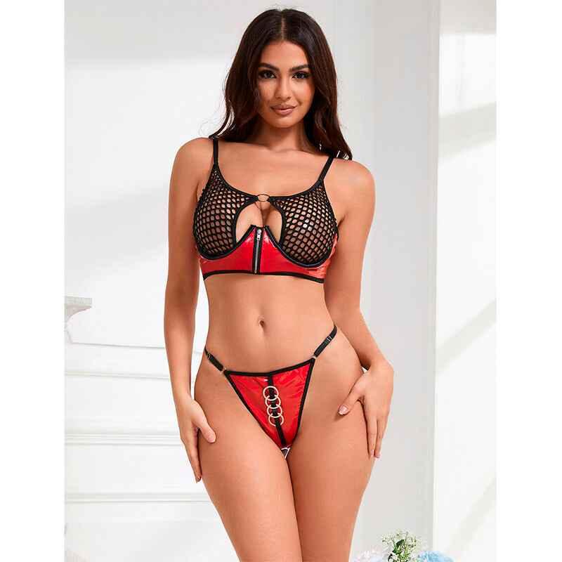 SUBBLIME - 955540 ROTES LACKLEDER-NETZ-ZIPPER-BH-SET L/XL - Vanelion Paradise