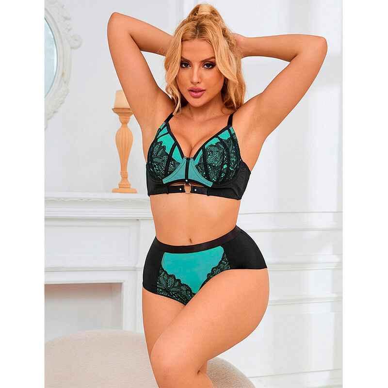 SUBBLIME - 955557 GRÜNES LACKLEDER-NETZ-ZIPPER-BH-SET S/M - Vanelion Paradise