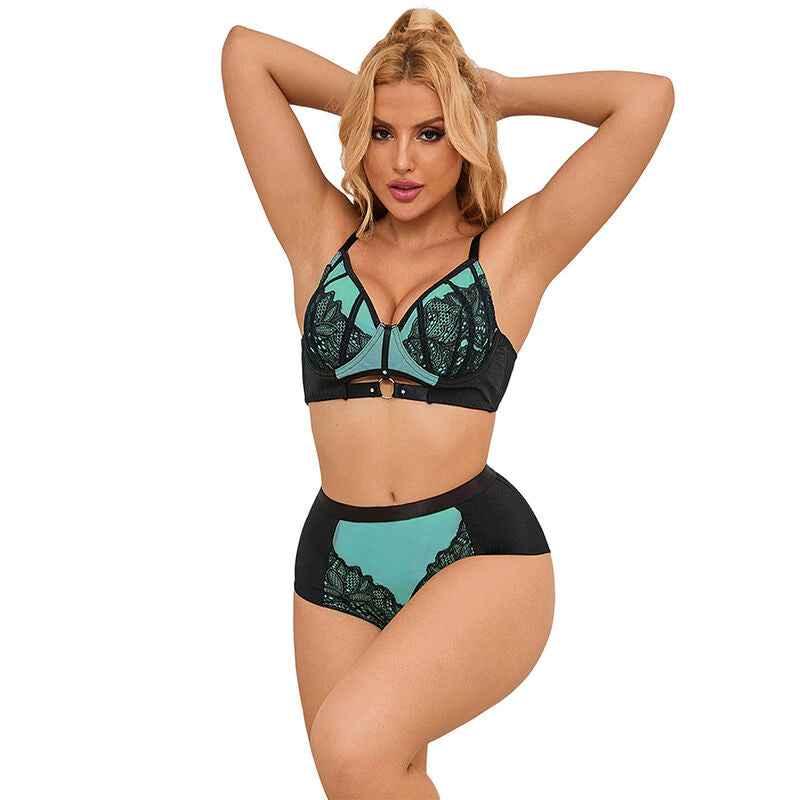 SUBBLIME - 955557 GRÜNES LACKLEDER-NETZ-ZIPPER-BH-SET S/M - Vanelion Paradise