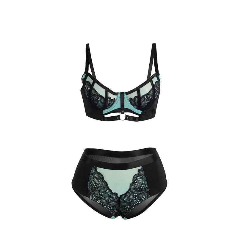 SUBBLIME - 955557 GRÜNES LACKLEDER-NETZ-ZIPPER-BH-SET S/M - Vanelion Paradise