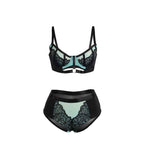 SUBBLIME - 955557 GRÜNES LACKLEDER-NETZ-ZIPPER-BH-SET S/M - Vanelion Paradise