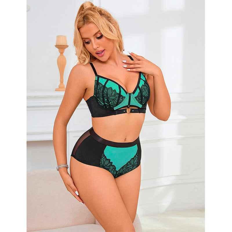 SUBBLIME - 955557 GRÜNES LACKLEDER-NETZ-ZIPPER-BH-SET S/M - Vanelion Paradise