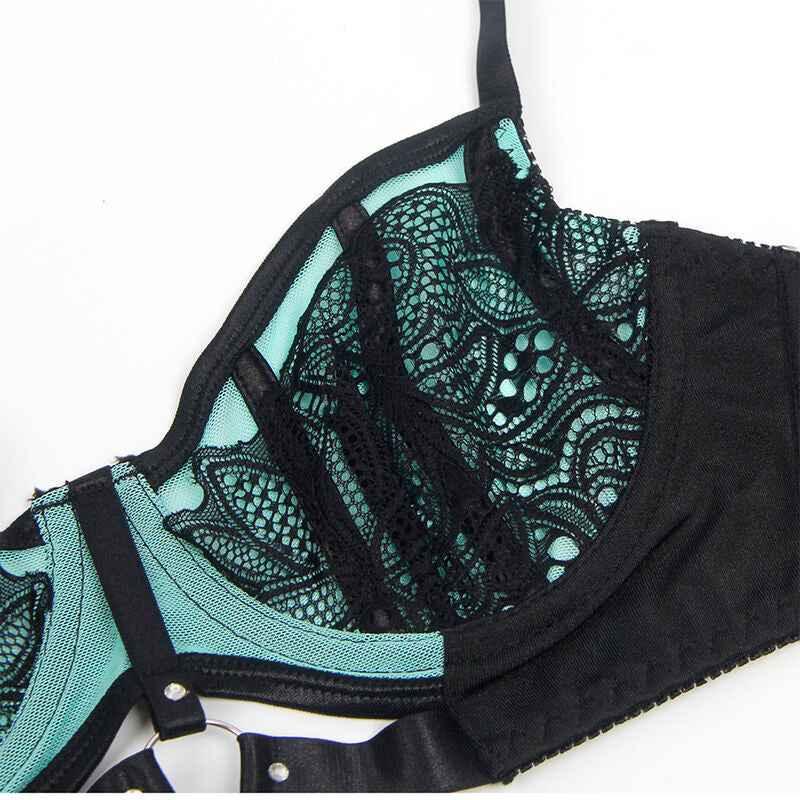 SUBBLIME - 955557 GRÜNES LACKLEDER-NETZ-ZIPPER-BH-SET S/M - Vanelion Paradise